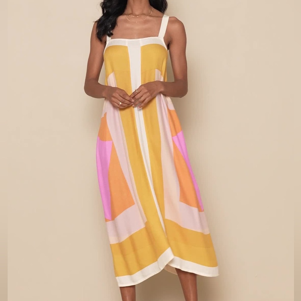 O'Neill Yellow and Pink Colorblock Midi Dress